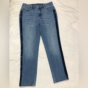 Chico's Blue Ankle Jeans with Black Side Stripes